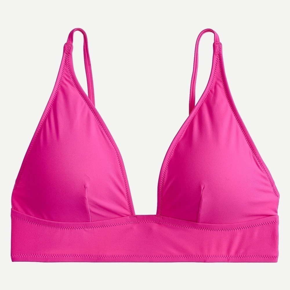 J Crew Retail Womens Size XL Plunge Bikini Top Hot Pink Solid Swim Beach
